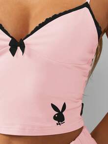 Missguided x Playboy Christmas Lace Cami Top And Trouser Pajama Set - Pink - View 7