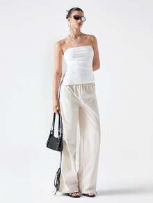 Comfortcana Women's Solid Color Simple Pleated Design Strapless Top - White - View 3