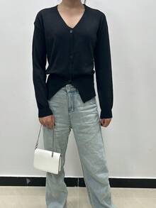 Chiquease Simple Yet Chic Soft Button-Front Cardigan Fall Winter Cloth For Women - Black - View 3