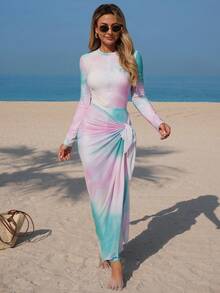 Swim Mulvari Bộ đồ bơi 3 mảnh in họa tiết nhiều màu phong cách Trung Đông mới dành cho nữ kèm quần dài và váy maxi lưới, thời trang giản dị, bảo thủ, bán chạy tại khu nghỉ dưỡng bãi biển - Nhiều màu - Xem 4