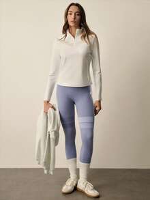 With My Calm Casual Versatile White V-Neck Semi-Sheer Design Slim-Fit Invisible Zipper Long Sleeve Women Equestrian Jacket - White - View 2