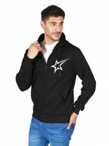 Hombre005 Sudadera con Capucha Hombre - Chaqueta Cremallera Nueva Colección, Diseño Trendy y Versátil, Envío desde México de hombro con cresta estelar negra, cómoda y estilo atrevido, perfecta para cualquier ocasión - Negro - Ver 1