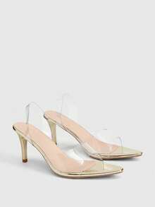 SHEIN BAE Women's Fashion High Heel Sandals, Transparent Crystal Heel Fairy Style High Heels, Women's Pointed Toe Transparent Strap Sandals, Sexy Minimalist Transparent High Heels, Fashionable High Heels For Parties And Nightclubs - Gold - View 2
