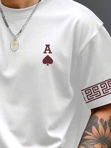 Manfinity Homme Áo thun tay ngắn họa tiết hoa và chữ Spade A thời trang dành cho nam cỡ lớn, áo phông thường ngày, tối giản và đa năng, món quà tuyệt vời cho bạn trai hoặc gia đình - trắng - Xem 4