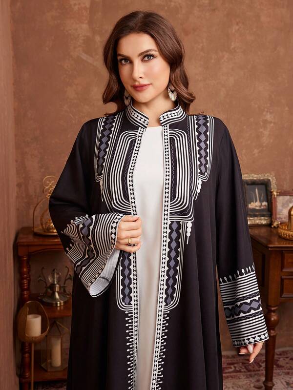 Al Najma Abaya élégante rétro imprimée pour femmes grandes tailles