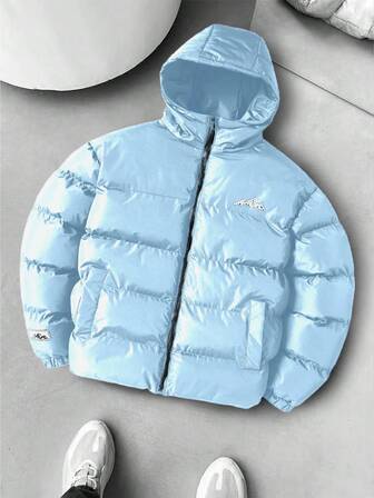 Manfinity Hypemode Herren einfarbige Taschen Reißverschluss Kapuzen Langarm Steppjacke, Herbst/Winter