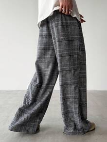 Manfinity Hypemode 男士千鸟格褶裥口袋阔腿宽松休闲裤 - 淺灰色 - 查看 2