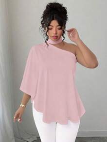 SHEIN Elenzya 大码斜领露背扎染印花衬衫 - 粉色 - 查看 4