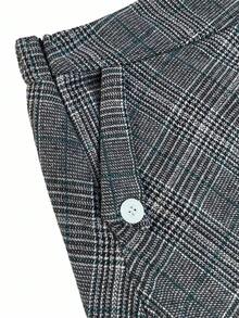 GlowEve CURVE Plus Size Women Plaid Casual Commute Versatile A-Line Skirt - Grey - View 4