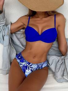 SHEIN Swim 熱帶圖案聚攏比基尼泳裝