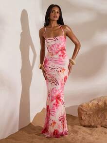 Opulessa Vestido de tirantes con estampado aleatorio para mujer - Rosa - Ver 2