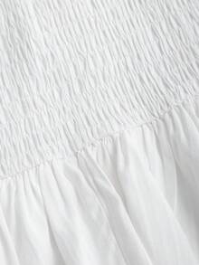 Sweetra Süßes, lässiges, kurzes weißes Kleid mit geblümtem, geschichtetem Saum, Frühling/Sommer - Weiss - Übersicht 4