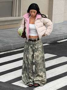 SHEIN EZwear Zip Up Double Face Snap Button Corduroy Padded Coat In Fall/Winter - Multicolor - View 6