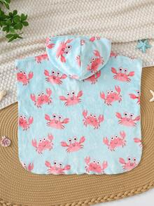 Bubblio Unisex Baby Cute Cartoon Shark Pattern Flannel Hooded Swimsuit Cover-Up Toddler Beach Cover Up Crab Hooded Towel Toddler Hooded Towel - Multicolor - View 4
