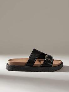 Solecia Sandalias planas casuales para mujer, versátiles para el verano - Negro - Ver 6