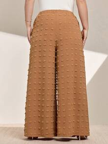 Momelise Plus Size Solid Color Elastic Waist Pockets Casual Loose Fit Wide Leg Pants - Coffee Brown - View 2