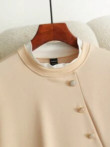 GlowEve 女士休闲宽松圆领撞色荷叶边纽扣二合一长袖卫衣，秋冬款 - 彩色 - 查看 5