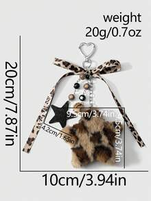 ROMWE Kawaii 1件时尚复古个性化亚克力星星花朵棕色仿毛皮豹纹蝴蝶结爱心DIY钥匙扣包饰，适合女性日常佩戴，节日礼物 - 棕色-49 - 查看 7