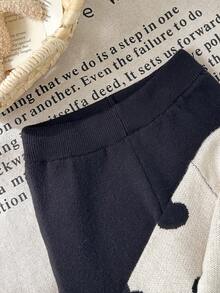 THE HAPPY LOOK 2pcs Young Girl Heart Pattern Knitted Soft Sweater And Elastic Waist Pants Set