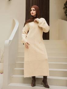 DAZY Robe pull élégante de couleur unie pour femmes, mode modeste pour l'automne/hiver - Nude - Voir 5