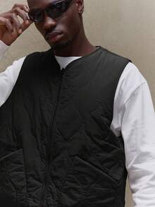 Musero Men Reversible Lightweight Padded Zip Through Vest Winter Coat Spring Summer Holiday Vacation - Black - View 2