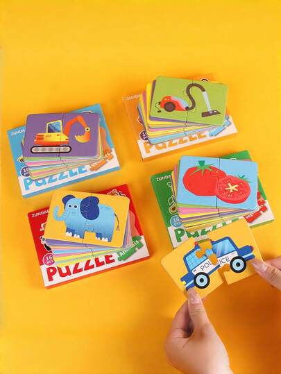 MINKOJA 1set New Matching Puzzle Set Animals Vehicles Fruits Supermarket Items Early Learning Cognitive Development Visual Sensory Training Christmas Stocking Fillers Holiday Gift For Toddlers Parent Child Interactive Play Must Haves
