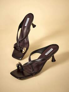 Travachic 5cm Color Blocking Minimalist Wedge Thong Sandals For Women, 2025 Summer Open Toe High Heel Shoes - Brown - View 1