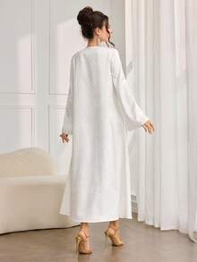 Al Najma 女士时尚新款重工刺绣宽松阿拉伯风格连衣裙 - 杏色 - 查看 2