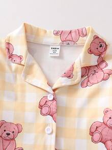 2件套年轻女孩休闲可爱熊印花长袖开衫和裤子家居服套装 - 黃色 - 查看 5