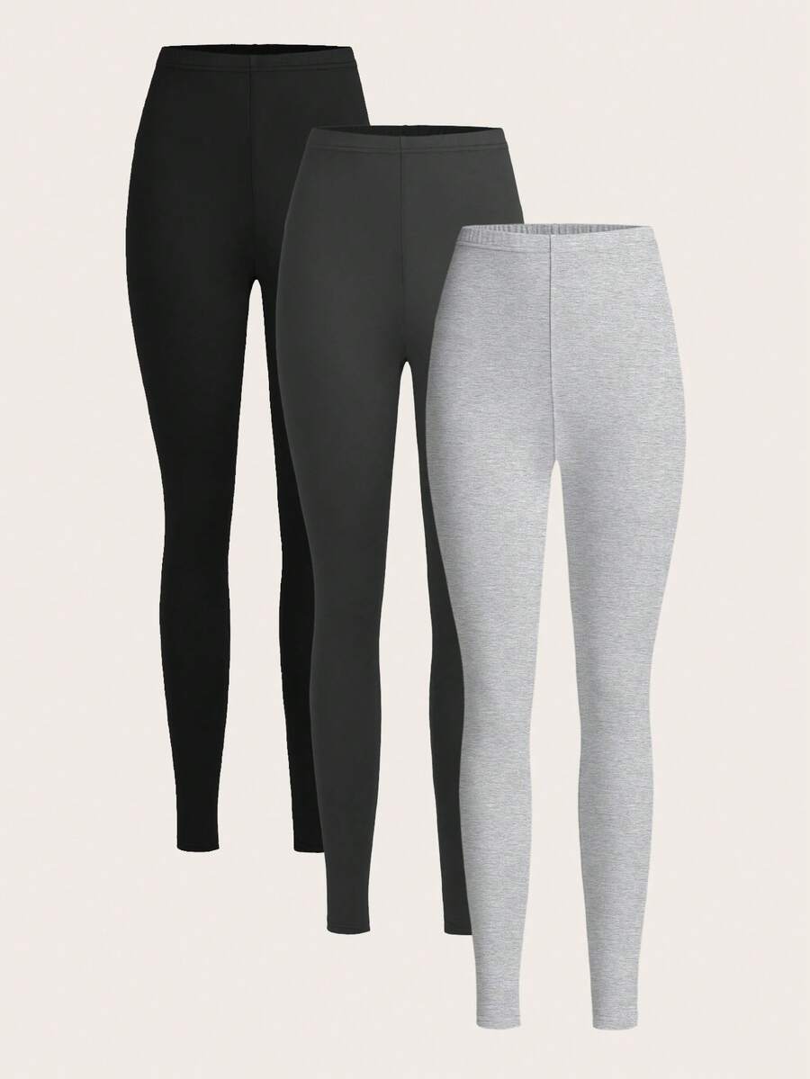 Tseoso 3件套休闲纯色高腰针织修身女士长款打底裤，春夏款 - 彩色 - 查看 1