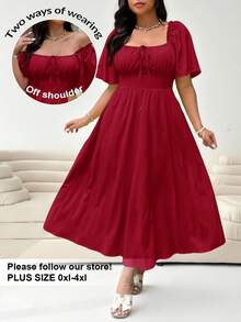 Solflare Váy dài tay màu đỏ cỡ lớn, Xuân/Hè - Đỏ - Xem 1