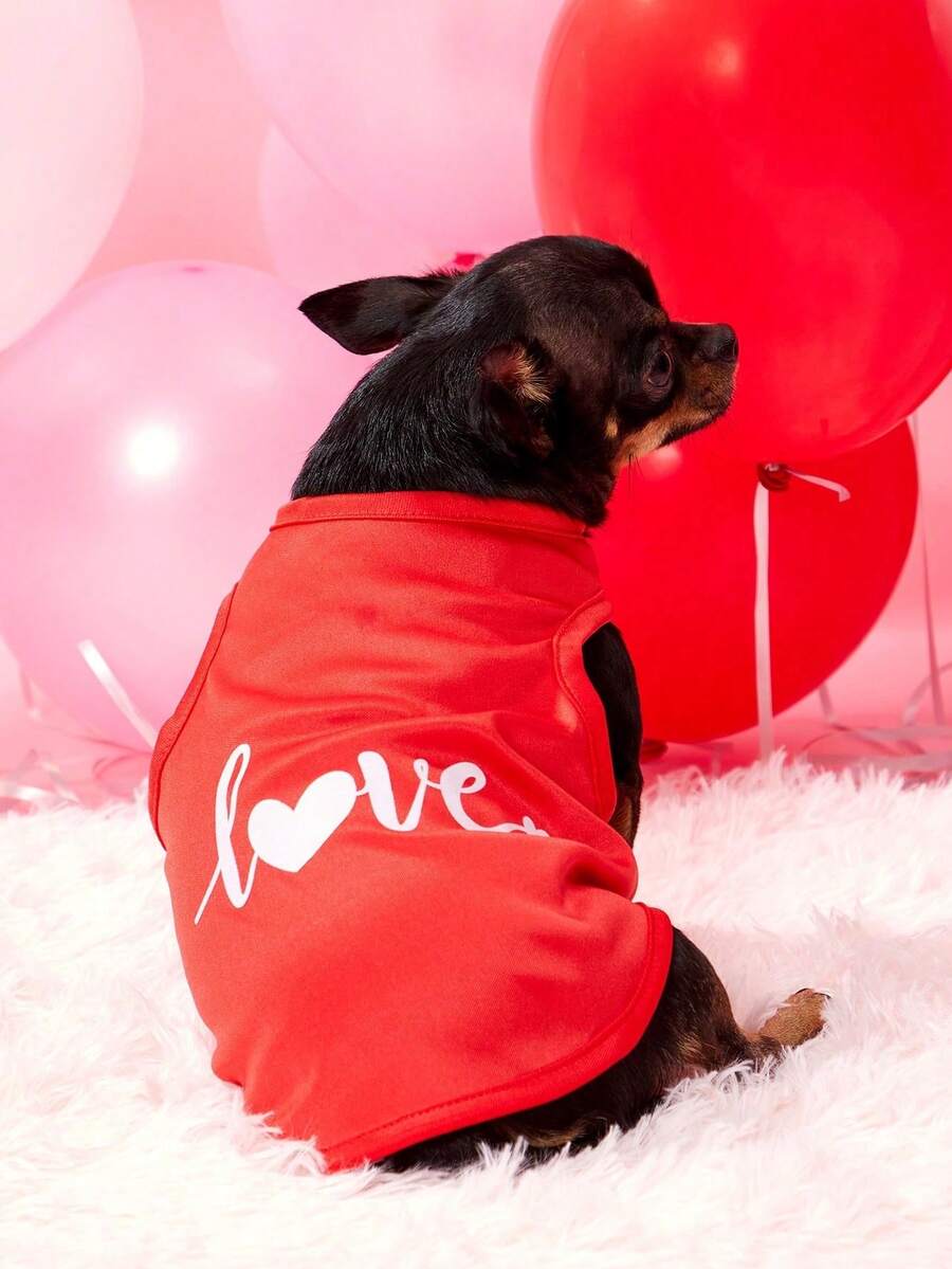 Petsin Valentine's Day Love Printed Red Pet Vest, Universal For Cats And Dogs, 1pc - Red - View 1