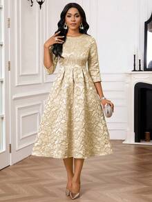 SHEIN Lady Women's Elegant Party Jacquard Mid-Length Dress - Multicolor - View 5