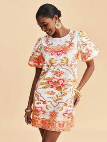 Travachic Women's Fashionable Printed Mini Dress, Suitable For Summer Vacation, Beach Chic Dress, Tropical Print Dress, Casual Going Out Outfits, Christmas Party, Elegant New Year's Eve Outfits - Multicolor - View 4