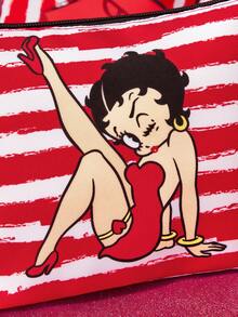 Betty Boop x SHEIN 1个卡通图案印花轻便化妆包，适合收纳化妆品、文具、日用品、数码产品，非常适合通勤、上学、旅行，男女老少皆宜，学生适用，趣味十足，樱桃图案，是送礼佳品，也适合派对、节日、情人节等场合。 - 紅色 - 查看 3