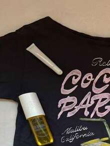 Glimmora Women's Letter Print Round Neck Short Sleeve Casual Versatile T-Shirt - Black - View 3