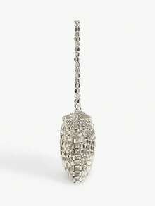 SHEIN BAE 1 件时尚奢华闪亮银色镂空扁平珠串珠包，带褶皱云朵女士单肩包，适合参加晚宴和时尚活动以及赠送朋友 - 銀色 - 查看 5