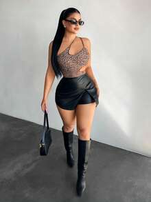 SHEIN SXY 女士无袖豹纹性感镂空连体衣 - 彩色 - 查看 5
