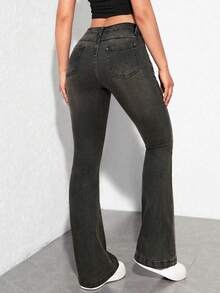 SHEIN ICON Jeans acampanados retro de corte ajustado y talle bajo - Gris - Ver 2