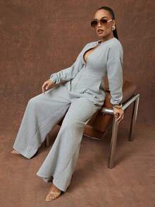 Vixey 浅灰色重磅抓绒卫衣长袖阔腿连体裤 - 灰色 - 查看 3