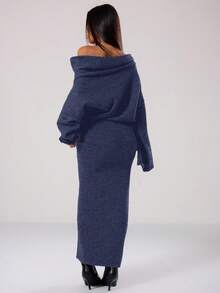 MUSERA Đầm len maxi trễ vai mùa xuân phong cách Y2K thập niên 90, thường ngày, dễ thương, thích hợp cho kỳ nghỉ hè, lễ hội, mùa thu, mùa đông, mặc hàng ngày, dự tiệc tối, thanh lịch, đón năm mới, Lễ Tạ ơn, mùa xuân. - Màu xanh hải quân - Xem 2