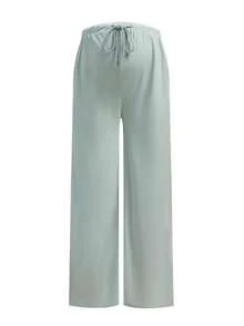 SHEIN 2 pezzi Set casual di maglietta a maniche corte con scollo quadrato e arricciature e pantaloni con vita con coulisse, colore tinta unita, per gravidanza - Verde - Visualizzare 8