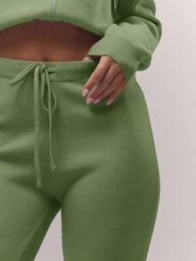 MUSERA 针织抽绳腰部喇叭裤腿宽松长裤（仅限下装）复古乡村风可爱返校休闲家居裤女款奶油糖色 - 薄荷綠 - 查看 5