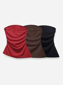 Comfortcana Bộ 3 áo liền quần xếp ly đơn giản màu trơn cho nữ - Nhiều màu - Xem 2