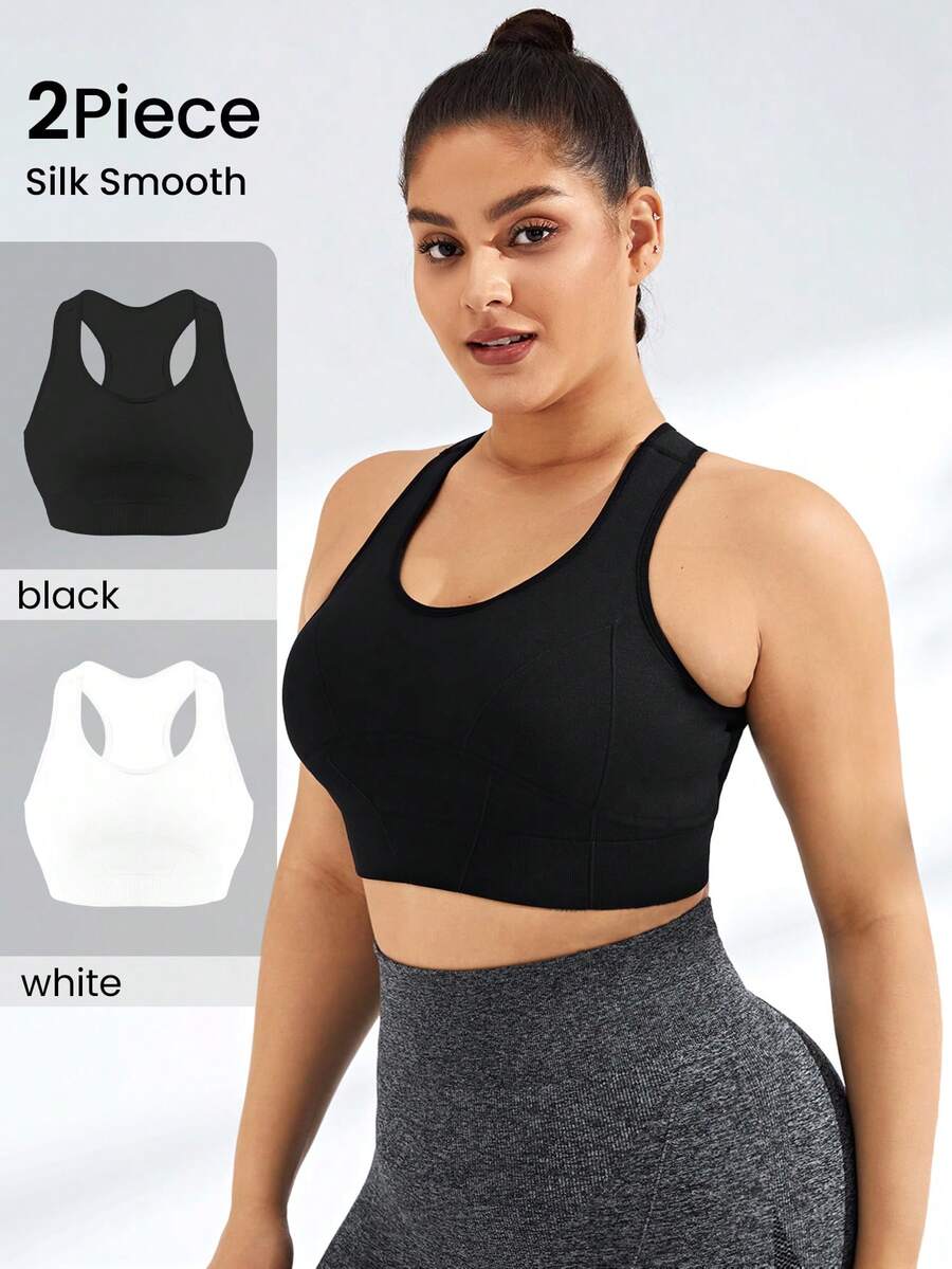 Rhythm Era Plus Size Women Solid Color Seamless 2 Pieces Sports Bra Set For Daily Fitness Plus Size Active Top Plus Size Sports Bra Seamless Sports Bra - Multicolor - View 1