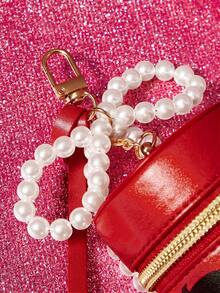 Betty Boop x SHEIN 1 Pu Leather Pattern Cylindrical Printed Pearl Bow Decorative Change Bag, Suitable For Storing Change, Lipstick, Lip Gloss, Keys, Small Belongings, Suitable For Men, Women, Students, Playful, Loving, Blowing Kisses, Love,Gift Ideas,Party,Holiday,Valentine's Day,Bag Charm - Red - View 7