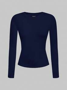 SHEIN EZwear Bộ 2 áo thun dài tay cổ tròn bó sát thoải mái cho nữ, phù hợp cho mùa thu/đông - Nhiều màu - Xem 3