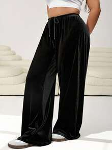 Solflare Quần dài đen thường ngày cỡ lớn, thích hợp đi làm, hẹn hò và đi chơi, mùa thu/đông - màu đen - Xem 3