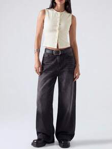 LYSMO Casual Plain Texture Front Button Camisole - Apricot - View 3