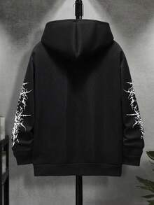 Manfinity Dauomo Sweatshirt Hoodie Minimalis Lengan Panjang Pria, Pakaian Kasual Sehari-hari, Gaya Emo, Gaya 2000-an, Musim Gugur/Dingin - Hitam - View 2
